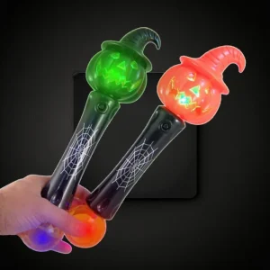 LED Pumpkin Wand W/Prismatic Ball And Sound, 2-Asst Styles