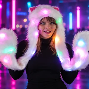 Long Fuzzy Animal Hat With LED Lights, Asst Colors