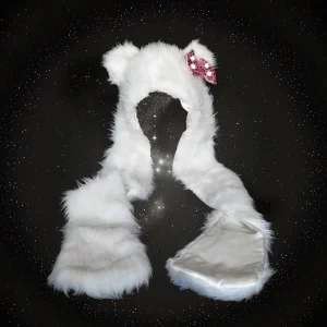 Long Fuzzy White Cat Hat With Pink Light Up Bow
