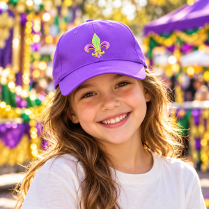 Mardi Gras Baseball Cap With Fleur De Lis On Front