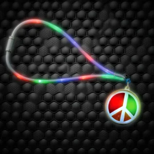 Multi Color Lanyard With Multi Color LED And Circular Peace Sign With