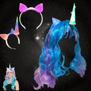 Multi-Color LED Cat Ear Headband With Added Removable Unicorn Horn