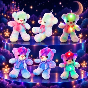 Plush Assorted Rainbow Bear With Multi-Color LED Lights