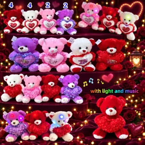 Plush Assorted Rainbow Bears With Multi-Color LED Lights