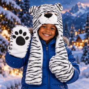 Plush Double Sided Black/White Tiger Animal Hat