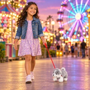 Plush Husky Dog Pet On Pole Leash