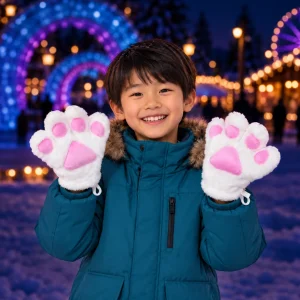 Plush Paw Mittens, 3 Colors Asst