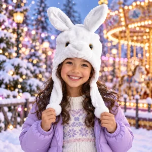Plush Short White Bunny Hat