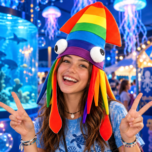Rainbow Flashing Squid Hat
