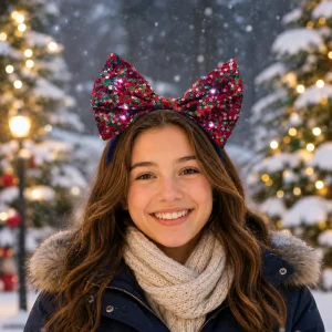 Red/Green XL Flashing Sequin Bow Headband