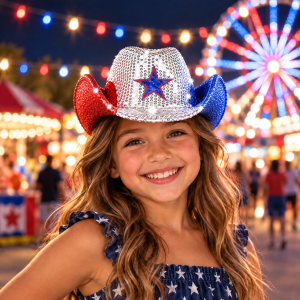 Red/White/Blue Flashing Sequin Cowboy Hat