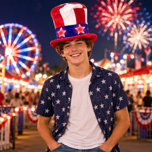 Red/White/Blue LED Flashing Uncle Sam Style Hat With Flashing Stars 1A10A