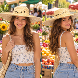 Round Straw Hat With Upward Brim