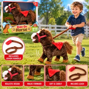 T-3235 Dancing Plush Horse With Leash And Music Brown/Black Asst