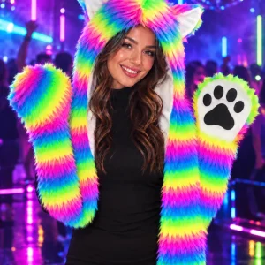 Tie Dye Rainbow Fuzzy Animal Hat