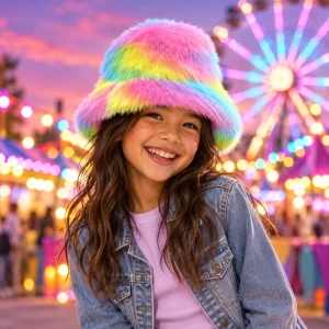 Ultra Plush Fuzzy Furry Rainbow Tye Dye Bucket Hat