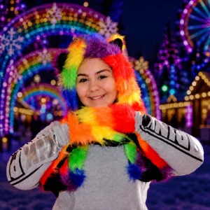 Ultra Plush Fuzzy Rainbow Print Long Hat
