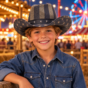 USA Flag Printed Black/Grey High Quality Straw Hat